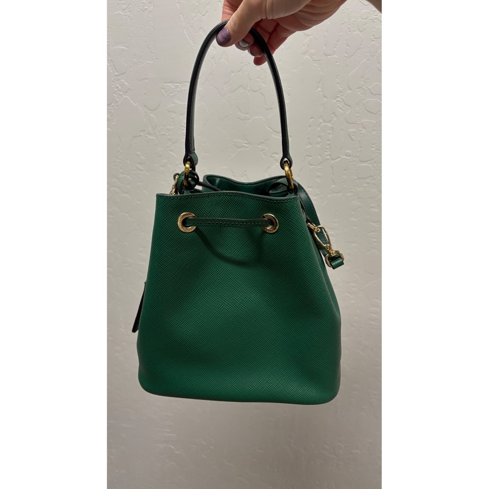 Prada Saffiano Leather Bucket Bag Green Gold Hardware Crossbody 1BE032 - Picture 3 of 10